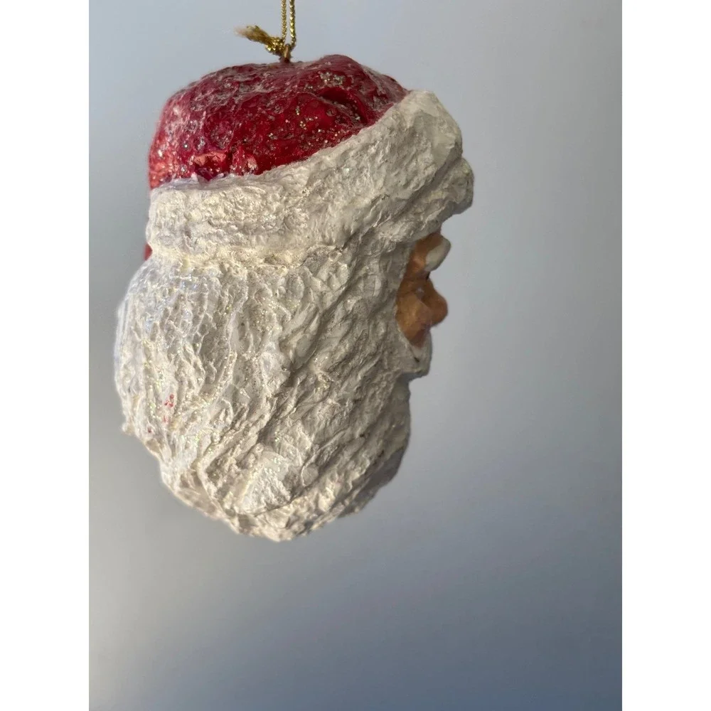 Vintage Style‎ Santa Claus Head Christmas Ornament Red White Glitter 4 Inch
